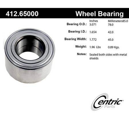 CENTRIC PARTS Standard Double Row Wheel Bearing, 412.65000E 412.65000E